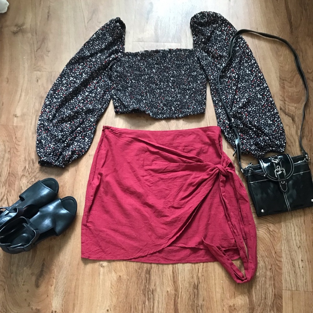 Shein Red Mini Skirt with Wrap Front  NWOT Never Worn Size Large